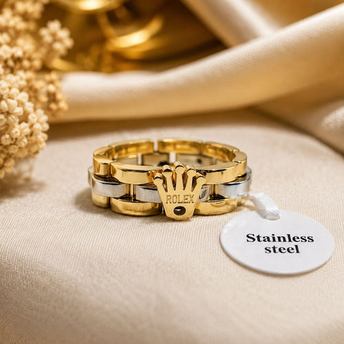 Luxury Crown Motif Stainless Steel Link Chain Ring