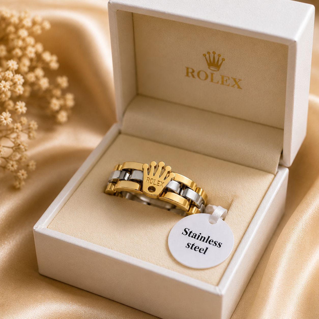 Luxury Crown Motif Stainless Steel Link Chain Ring