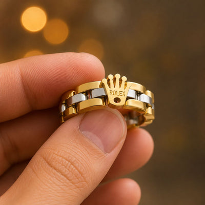 Luxury Crown Motif Stainless Steel Link Chain Ring